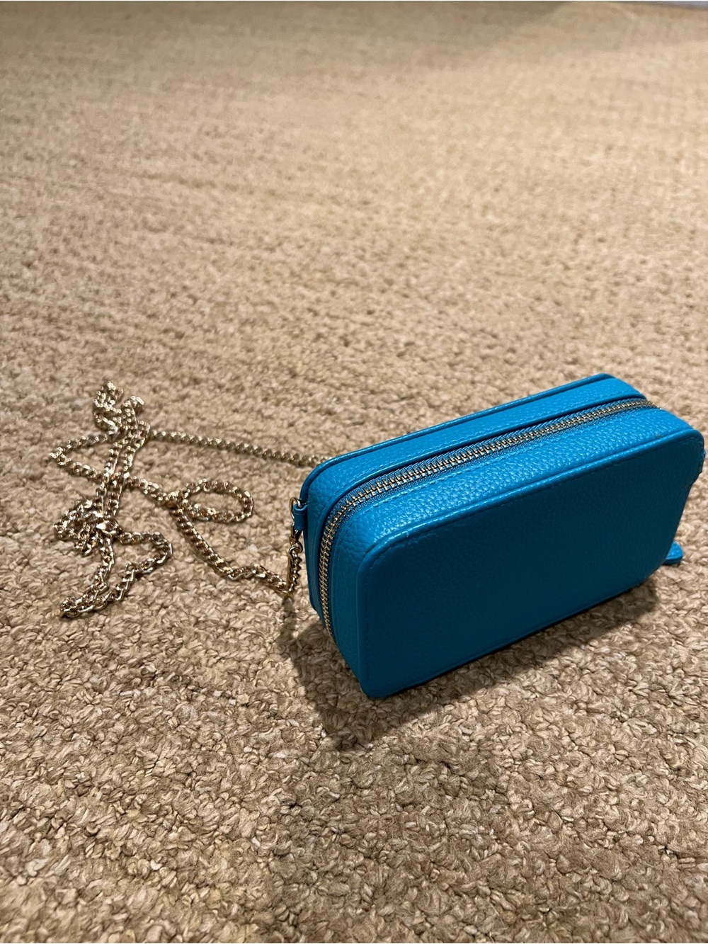 Blue Leather Bag with Chain Strap